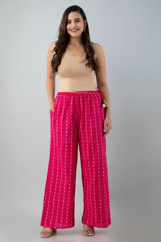 KANHUK RAYON PRINTED PINK PALAZZOS